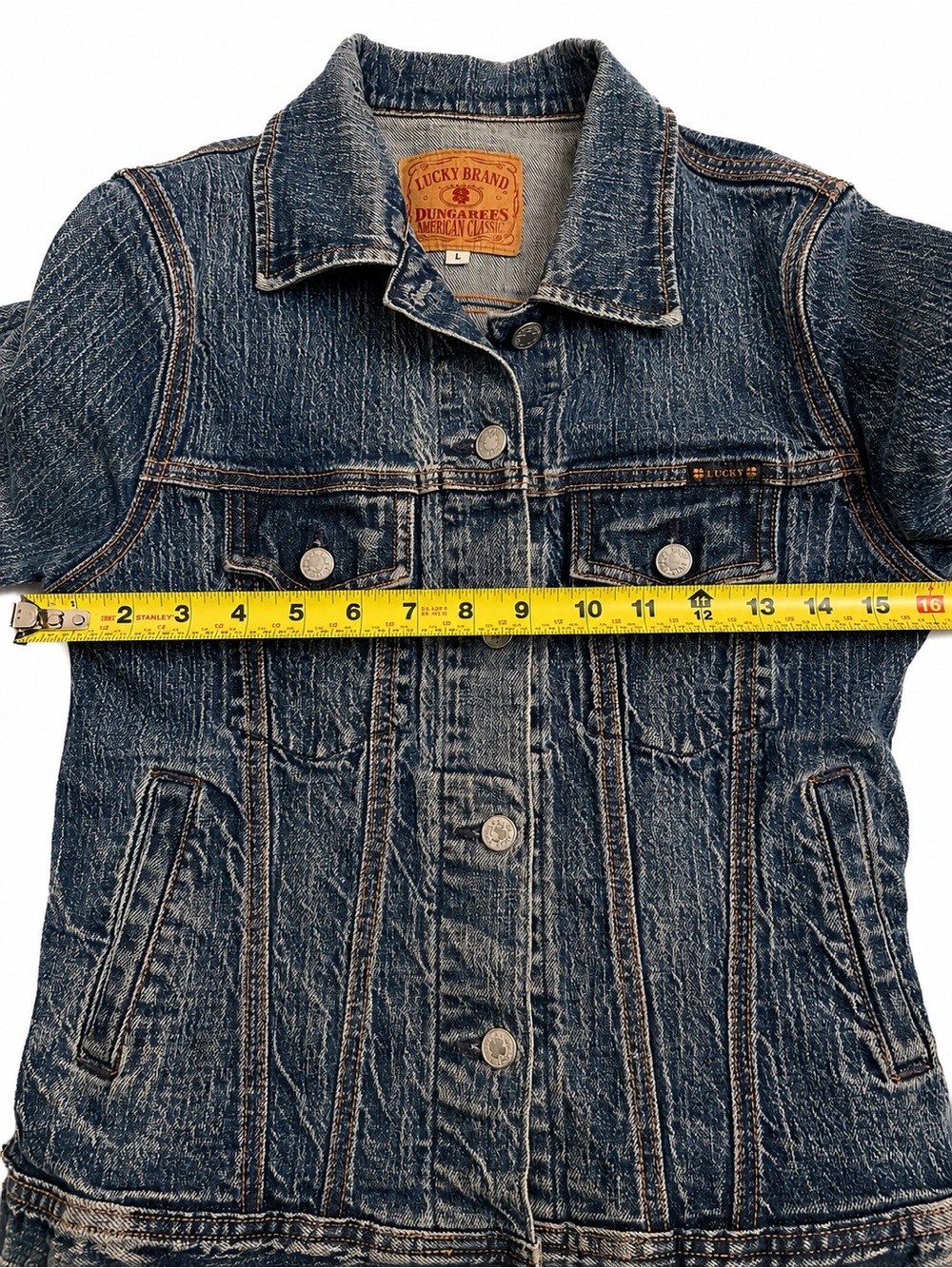 Vintage Lucky Brand Dungarees USA Denim Jacket Womens L Gene Montesano Trucker - Picture 10 of 11